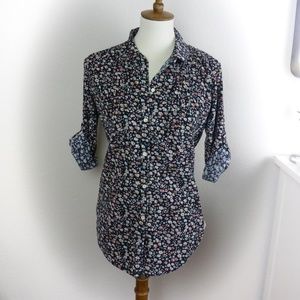 Anthropologie Floral Corduroy Button Down Blouse S